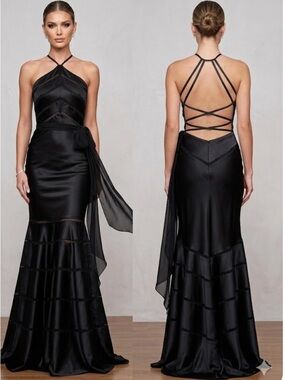 Jovani Black Strappy Silk Backless Evening Gown